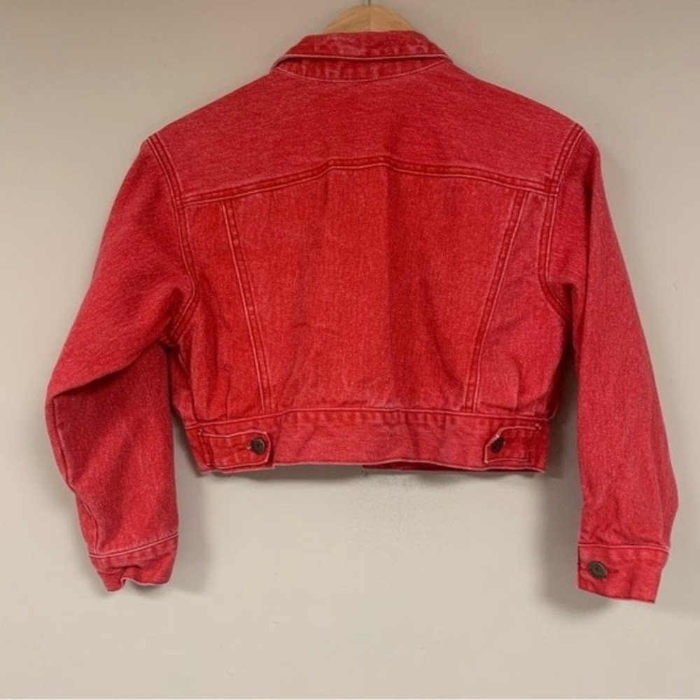 Vintage Y2K 80s 90s Guess Red Cropped Jean Jacket Women’s 8 Summer Oversized - Picture 2 of 6